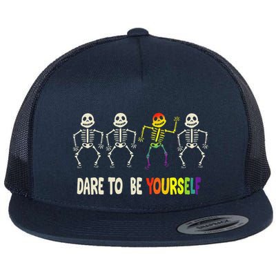 Dare To Be Yourself Cute Lgbt Pride Bones Rainbow Flatbill Hat