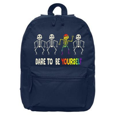 Dare To Be Yourself Cute Lgbt Pride Bones Rainbow 16 in Basic Backpack