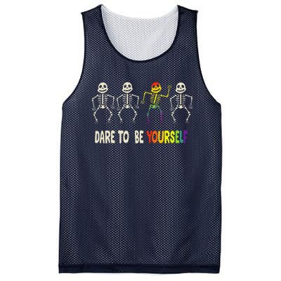 Dare To Be Yourself Cute Lgbt Pride Bones Rainbow Mesh Reversible Basketball Jersey Tank