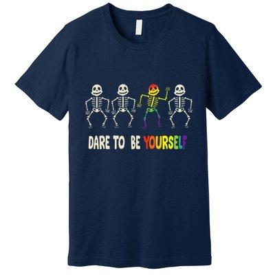 Dare To Be Yourself Cute Lgbt Pride Bones Rainbow Premium T-Shirt