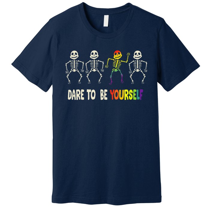 Dare To Be Yourself Cute Lgbt Pride Bones Rainbow Premium T-Shirt