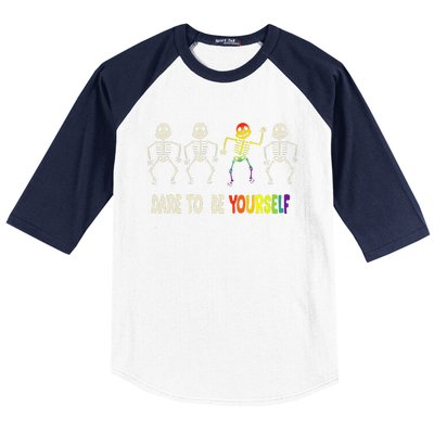 Dare To Be Yourself Cute Lgbt Pride Bones Rainbow Baseball Sleeve Shirt