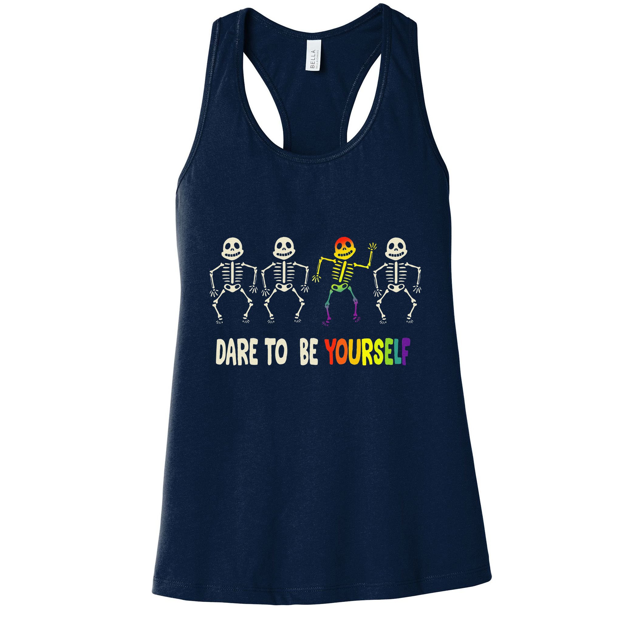 Dare To Be Yourself Cute Lgbt Pride Bones Rainbow Womens Tank Top