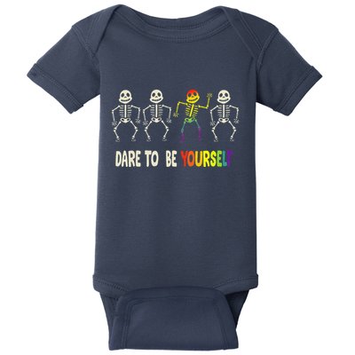 Dare To Be Yourself Cute Lgbt Pride Bones Rainbow Baby Bodysuit
