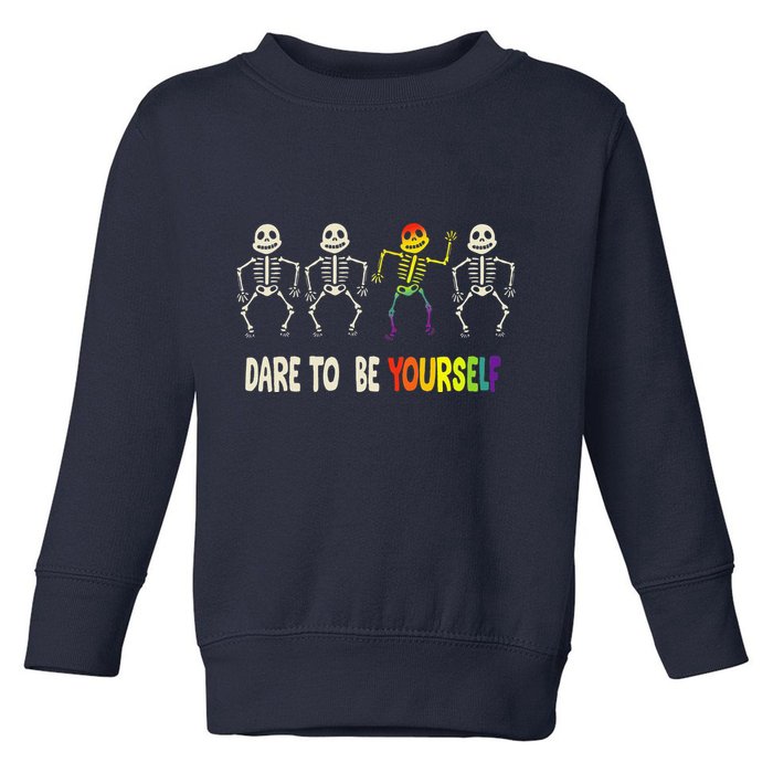 Dare To Be Yourself Cute Lgbt Pride Bones Rainbow Toddler Sweatshirt