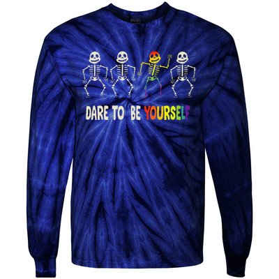 Dare To Be Yourself Cute Lgbt Pride Bones Rainbow Tie-Dye Long Sleeve Shirt