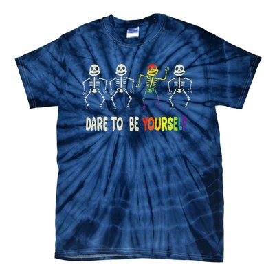 Dare To Be Yourself Cute Lgbt Pride Bones Rainbow Tie-Dye T-Shirt