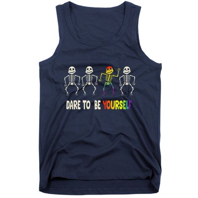 Dare To Be Yourself Cute Lgbt Pride Bones Rainbow Tank Top
