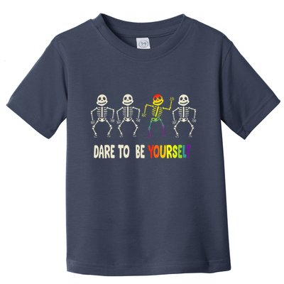 Dare To Be Yourself Cute Lgbt Pride Bones Rainbow Toddler T-Shirt