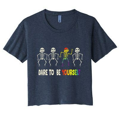 Dare To Be Yourself Cute Lgbt Pride Bones Rainbow Crop Top