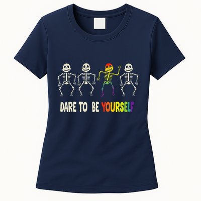 Dare To Be Yourself Cute Lgbt Pride Bones Rainbow Womens T-Shirt