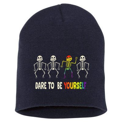 Dare To Be Yourself Cute Lgbt Pride Bones Rainbow Short Acrylic Beanie