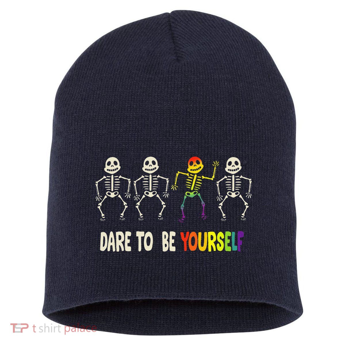 Dare To Be Yourself Cute Lgbt Pride Bones Rainbow Short Acrylic Beanie