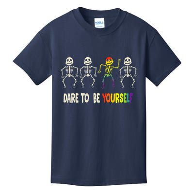 Dare To Be Yourself Cute Lgbt Pride Bones Rainbow Kids T-Shirt