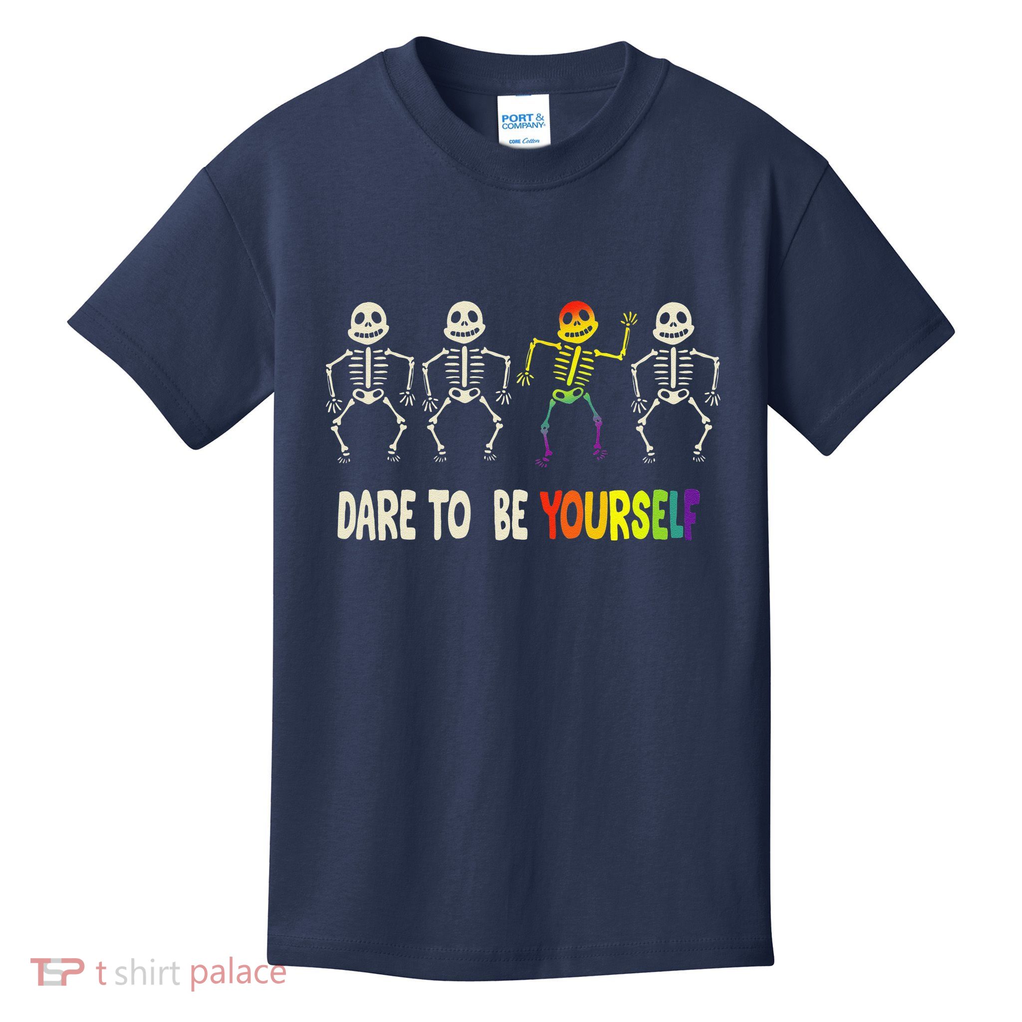 Dare To Be Yourself Cute Lgbt Pride Bones Rainbow Kids T-Shirt