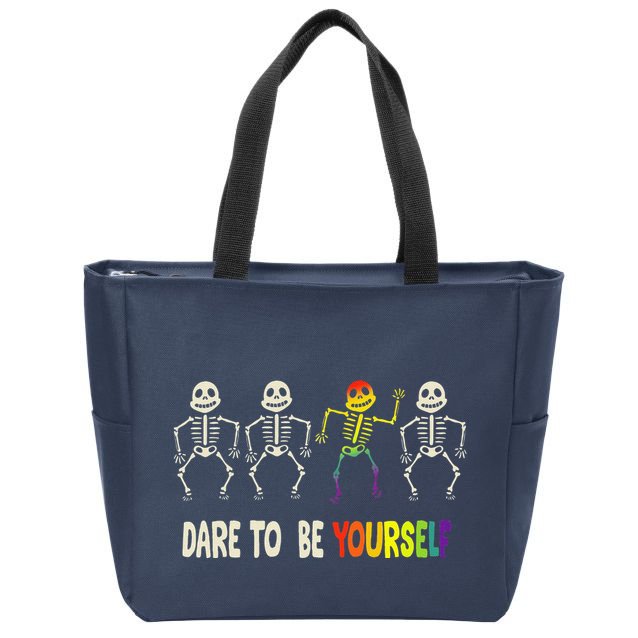 Dare To Be Yourself Cute Lgbt Pride Bones Rainbow Zip Tote Bag