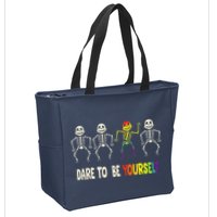 Dare To Be Yourself Cute Lgbt Pride Bones Rainbow Zip Tote Bag