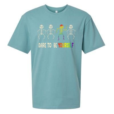 Dare To Be Yourself Cute Lgbt Pride Bones Rainbow Sueded Cloud Jersey T-Shirt