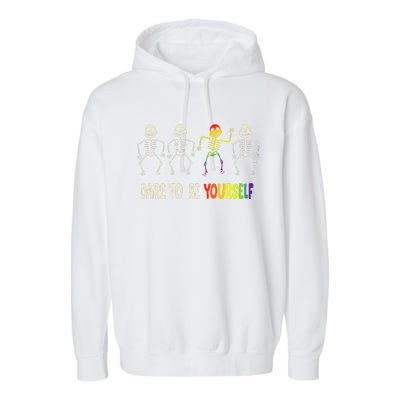 Dare To Be Yourself Cute Lgbt Pride Bones Rainbow Garment-Dyed Fleece Hoodie