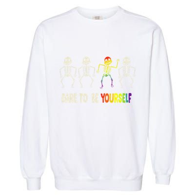 Dare To Be Yourself Cute Lgbt Pride Bones Rainbow Garment-Dyed Sweatshirt