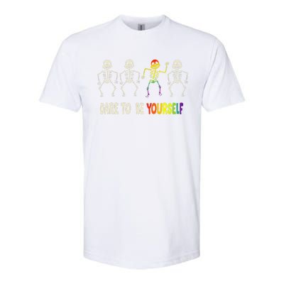 Dare To Be Yourself Cute Lgbt Pride Bones Rainbow Softstyle CVC T-Shirt