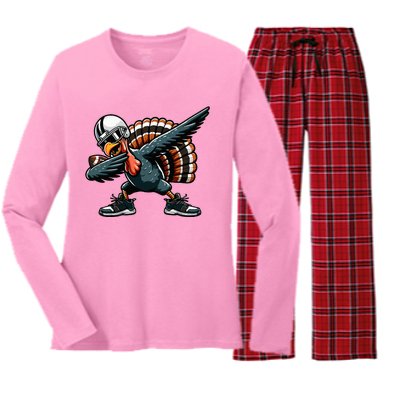 Dabbing Turkey Bowl Football Thanksgiving Women's Long Sleeve Flannel Pajama Set 