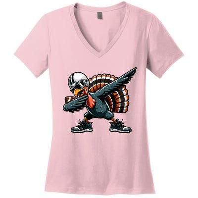 Dabbing Turkey Bowl Football Thanksgiving Women's V-Neck T-Shirt