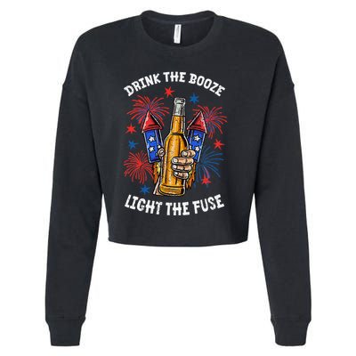 Drink The Booze Light The Fuse Fireworks Cropped Pullover Crew