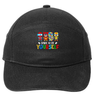 Dare To Be Yourself Autism Awareness Superheroes 7-Panel Snapback Hat
