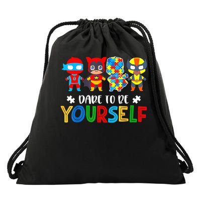 Dare To Be Yourself Autism Awareness Superheroes Drawstring Bag