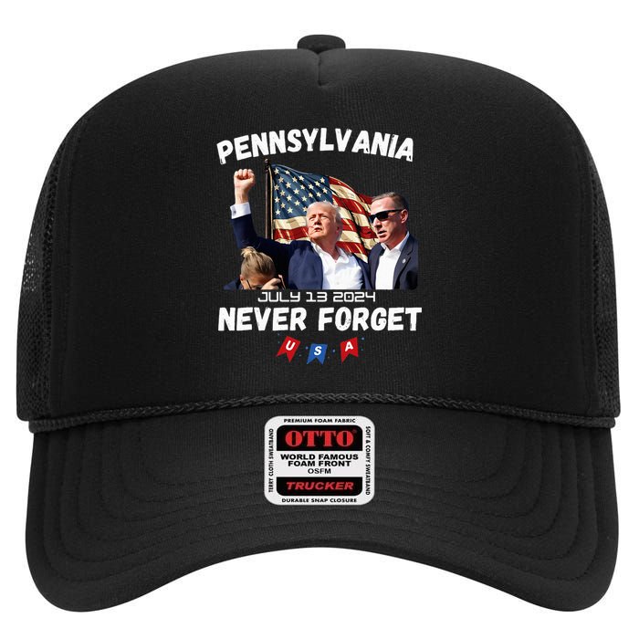 Donald Trump Butler Pennsylvania Never Forget High Crown Mesh Back Trucker Hat