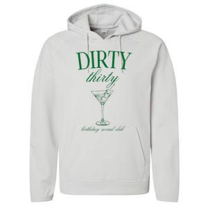 Dirty Thirty Birthday Social Club Retro Green Martini Performance Fleece Hoodie