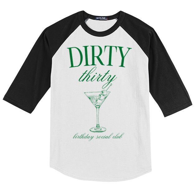 Dirty Thirty Birthday Social Club Retro Green Martini Kids Colorblock Raglan Jersey