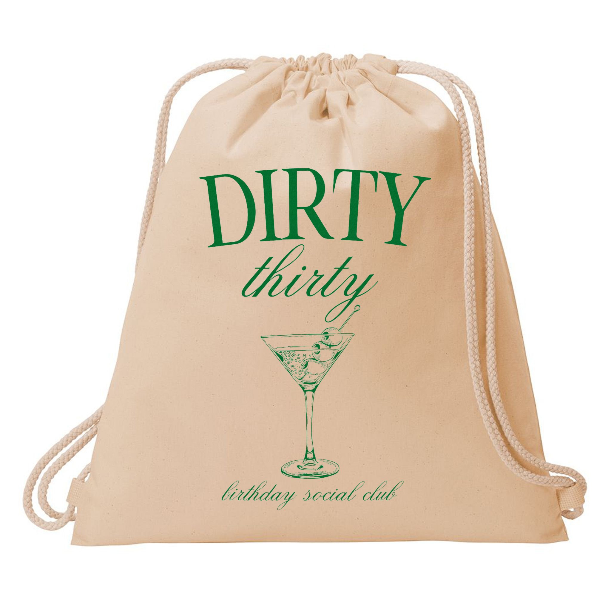 Dirty Thirty Birthday Social Club Retro Green Martini Drawstring Bag