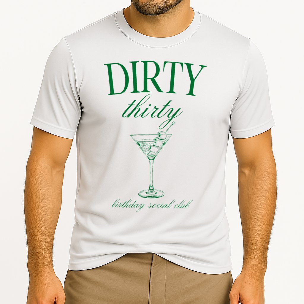 Dirty Thirty Birthday Social Club Retro Green Martini Performance Shirt