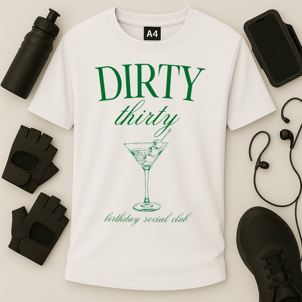 Dirty Thirty Birthday Social Club Retro Green Martini Performance Shirt