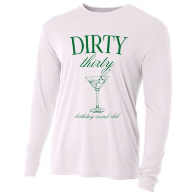 Dirty Thirty Birthday Social Club Retro Green Martini Cooling Performance Long Sleeve Crew