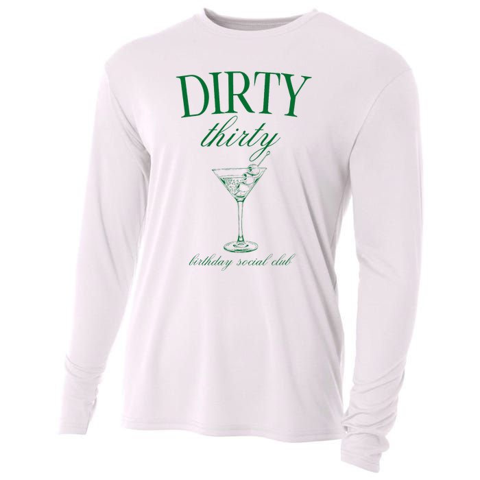 Dirty Thirty Birthday Social Club Retro Green Martini Cooling Performance Long Sleeve Crew