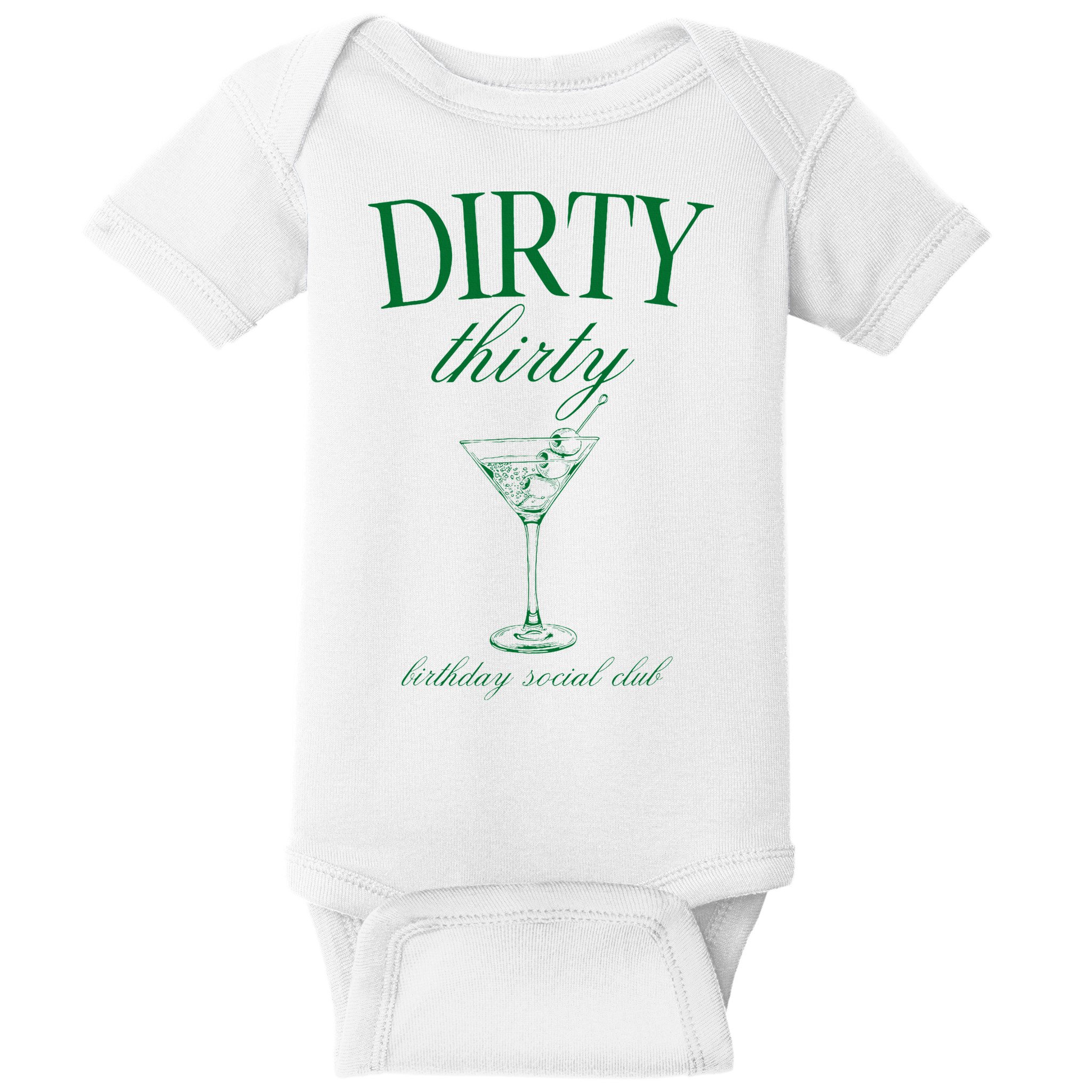 Dirty Thirty Birthday Social Club Retro Green Martini Baby Bodysuit