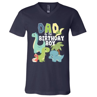 Dinosaurs Theme Birthday Dad Of The Birthday Boy Dinosaur V-Neck T-Shirt