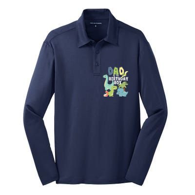 Dinosaurs Theme Birthday Dad Of The Birthday Boy Dinosaur Silk Touch Performance Long Sleeve Polo