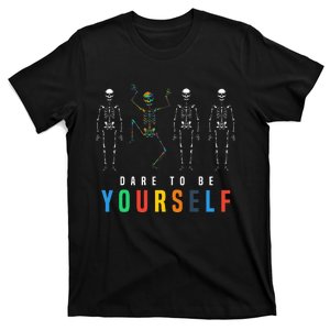 Dare To Be Yourself Autism Awareness Dabbing Skeleton T-Shirt