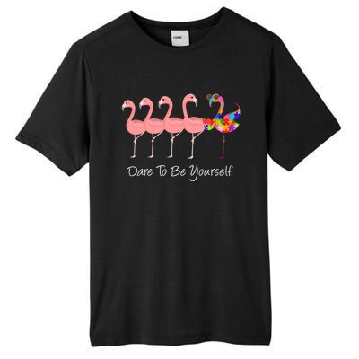 Dare To Be Yours Autism Awareness Pink Flamingo Gift Tall Fusion ChromaSoft Performance T-Shirt