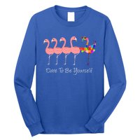 Dare To Be Yours Autism Awareness Pink Flamingo Gift Long Sleeve Shirt