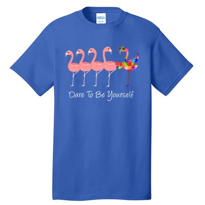 Dare To Be Yours Autism Awareness Pink Flamingo Gift Tall T-Shirt