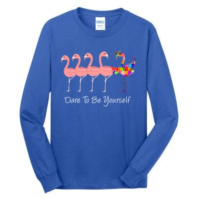 Dare To Be Yours Autism Awareness Pink Flamingo Gift Tall Long Sleeve T-Shirt