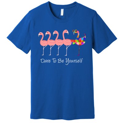 Dare To Be Yours Autism Awareness Pink Flamingo Gift Premium T-Shirt