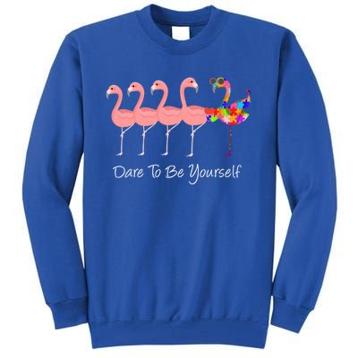 Dare To Be Yours Autism Awareness Pink Flamingo Gift Tall Sweatshirt