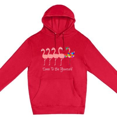 Dare To Be Yours Autism Awareness Pink Flamingo Gift Premium Pullover Hoodie