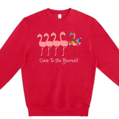 Dare To Be Yours Autism Awareness Pink Flamingo Gift Premium Crewneck Sweatshirt